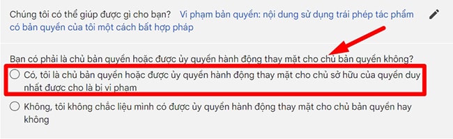 Xác nhận chủ bản quyền nội dung
